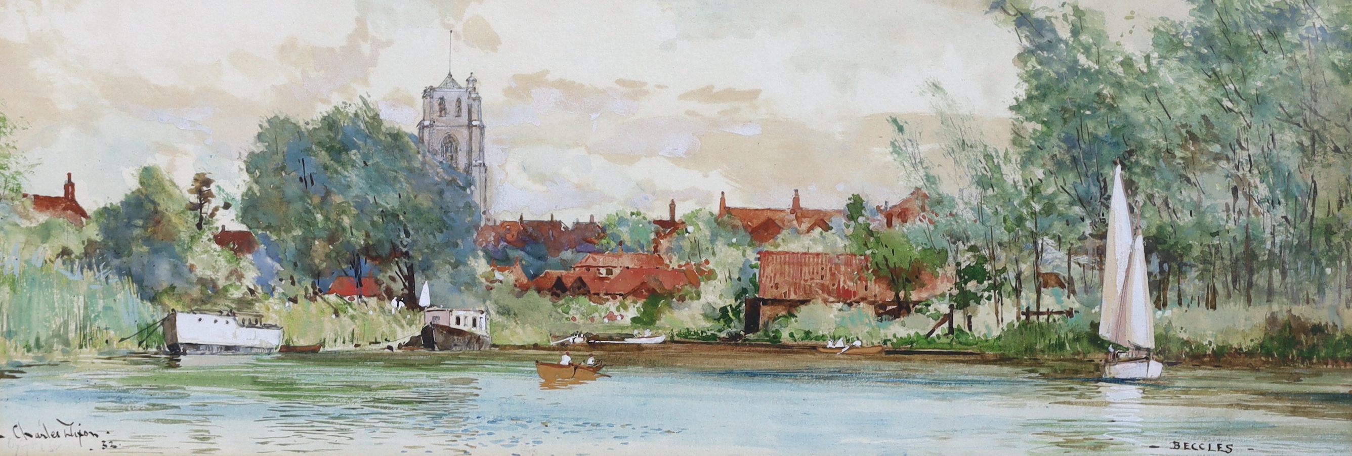 Charles Edward Dixon, R.I. (English, 1872-1934), 'Woods End' and 'Beccles', pair of watercolours, 13.5 x 38cm